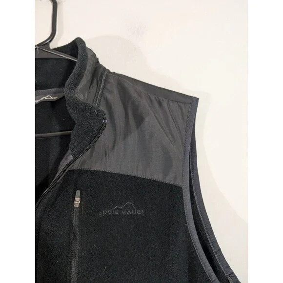 Eddie Bauer Vest Men Sz L Black Fleece Full Zip Outdoor Utility Jacket - Picture 3 of 7